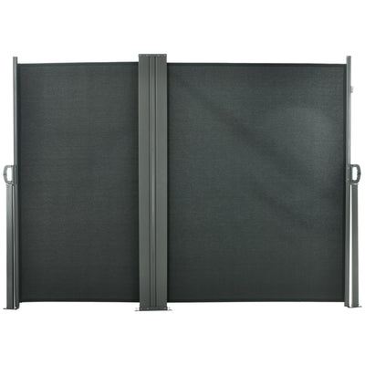 Outsunny Double Retractable Side Awning, 236" x 63" Outdoor Privacy Wall, Patio Screen for Garden, Balcony, Backyard, Grey 