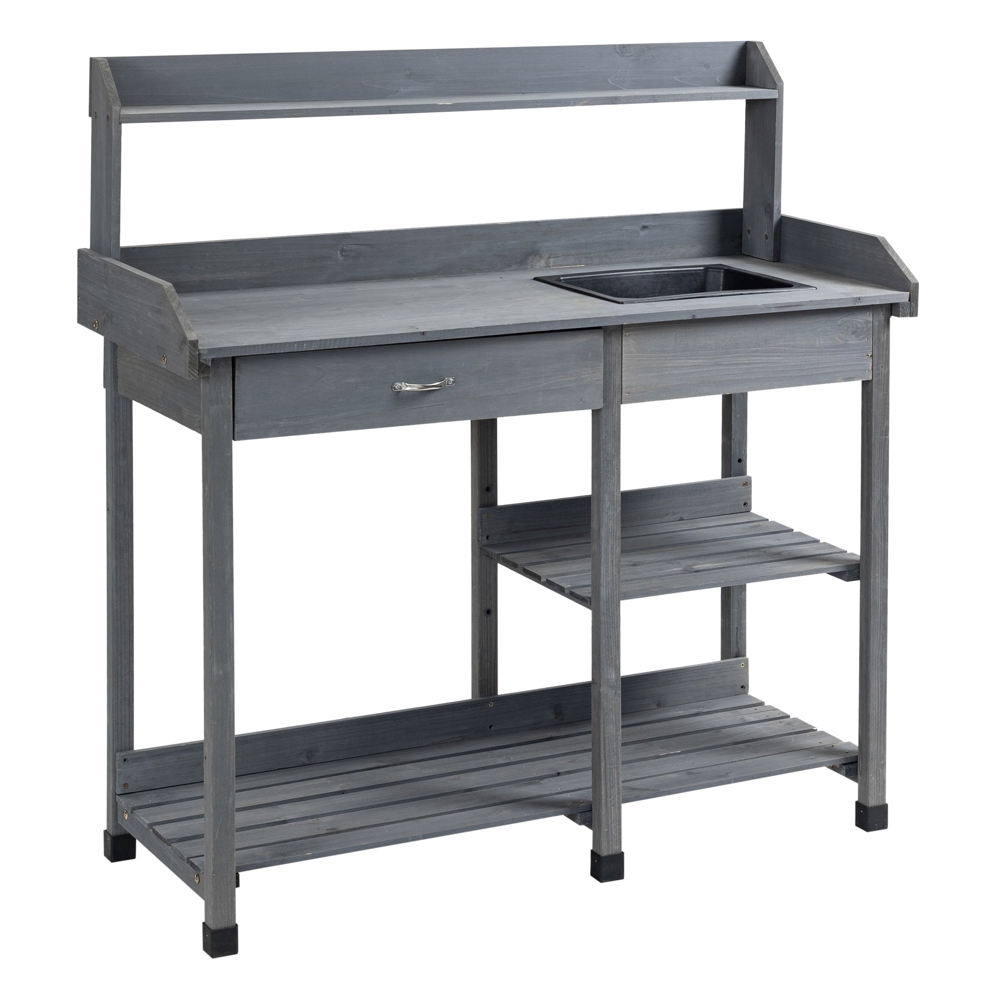 Outsunny Potting Bench Table Garden Work Bench Workstation with Drawer, Removable Sink, Storage Shelves and Hooks 
