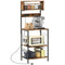 Baker's Rack with Charing Station, Microwave Shelf with Power Outlet, USB Charger and 5 Hooks, Rustic Brown