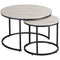 HOMCOM Nesting Round Coffee Table Pair Set of 2 Stackable Sofa Side Table Metal Frame Simple Design Grey Wood Grain