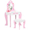 Qaba Petite Pampering: Kids Vanity Table and Chair Set with Mirror Drawer, Cute Patterns for Girls 3-6 Years Old, Pink Delight