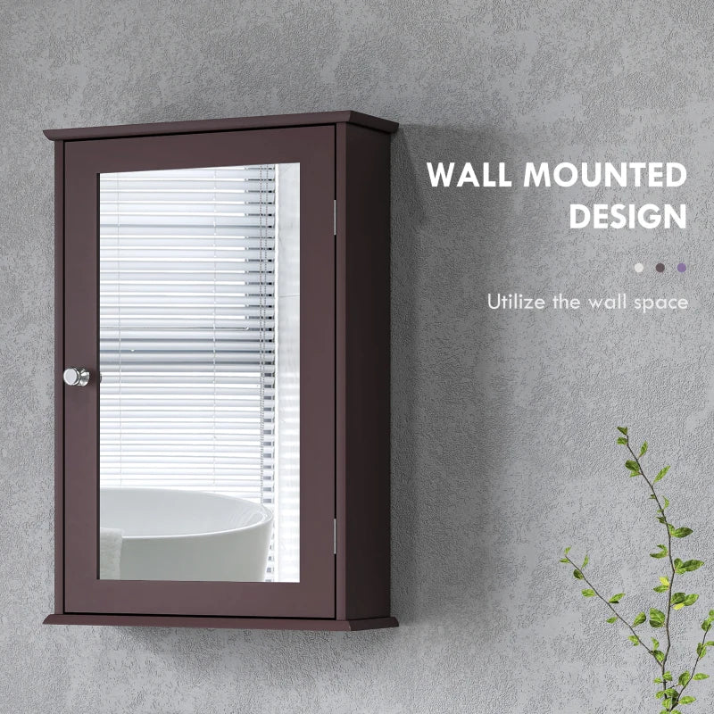 Bathroom Mirror Cabinet, Wall Mounted Medicine Cabinet with Door and Shelves, Dark Brown