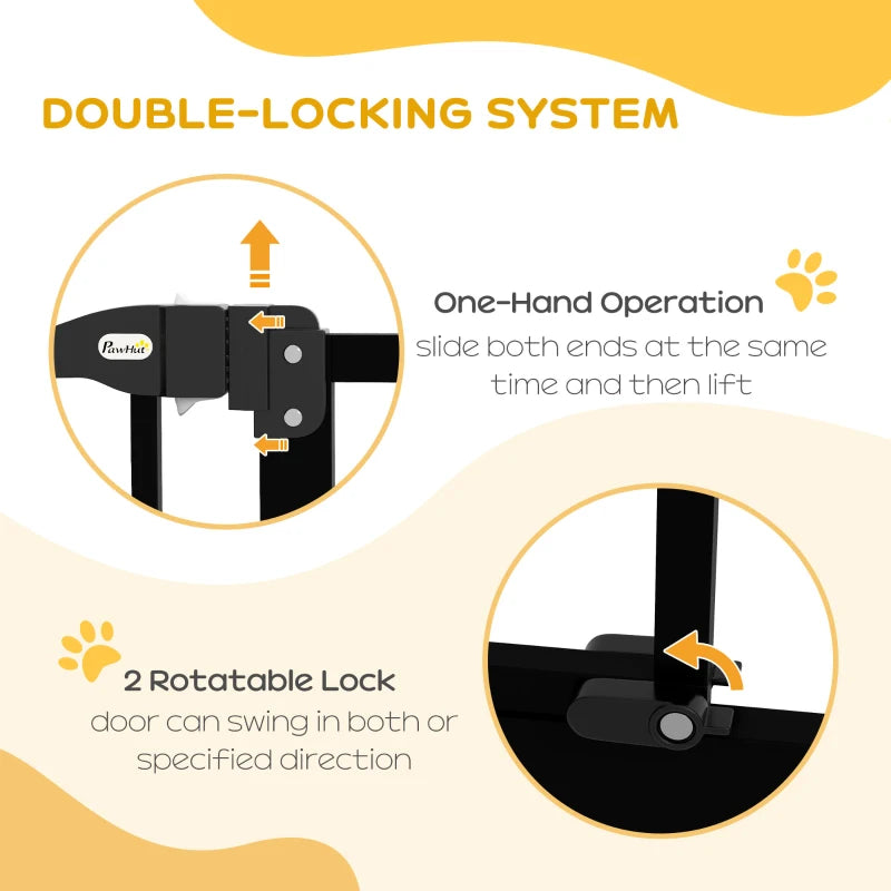 Extra Tall Dog Gate with Door, Pressure Fit, Auto Close, Double Locking for Doorways Hallways Stairs, 29"-34", Black