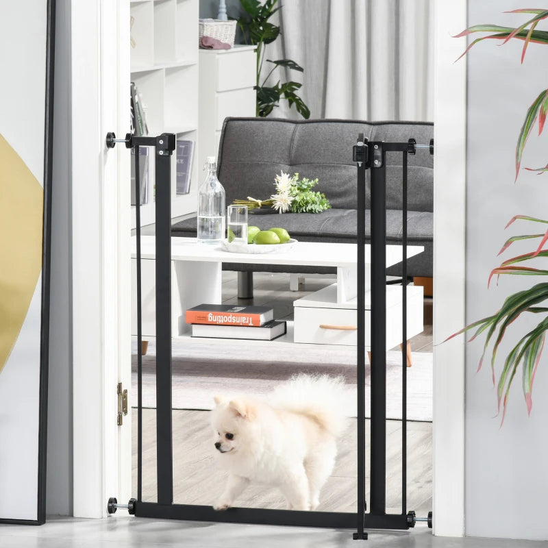 Extra Tall Dog Gate with Door, Pressure Fit, Auto Close, Double Locking for Doorways Hallways Stairs, 29"-32", Black