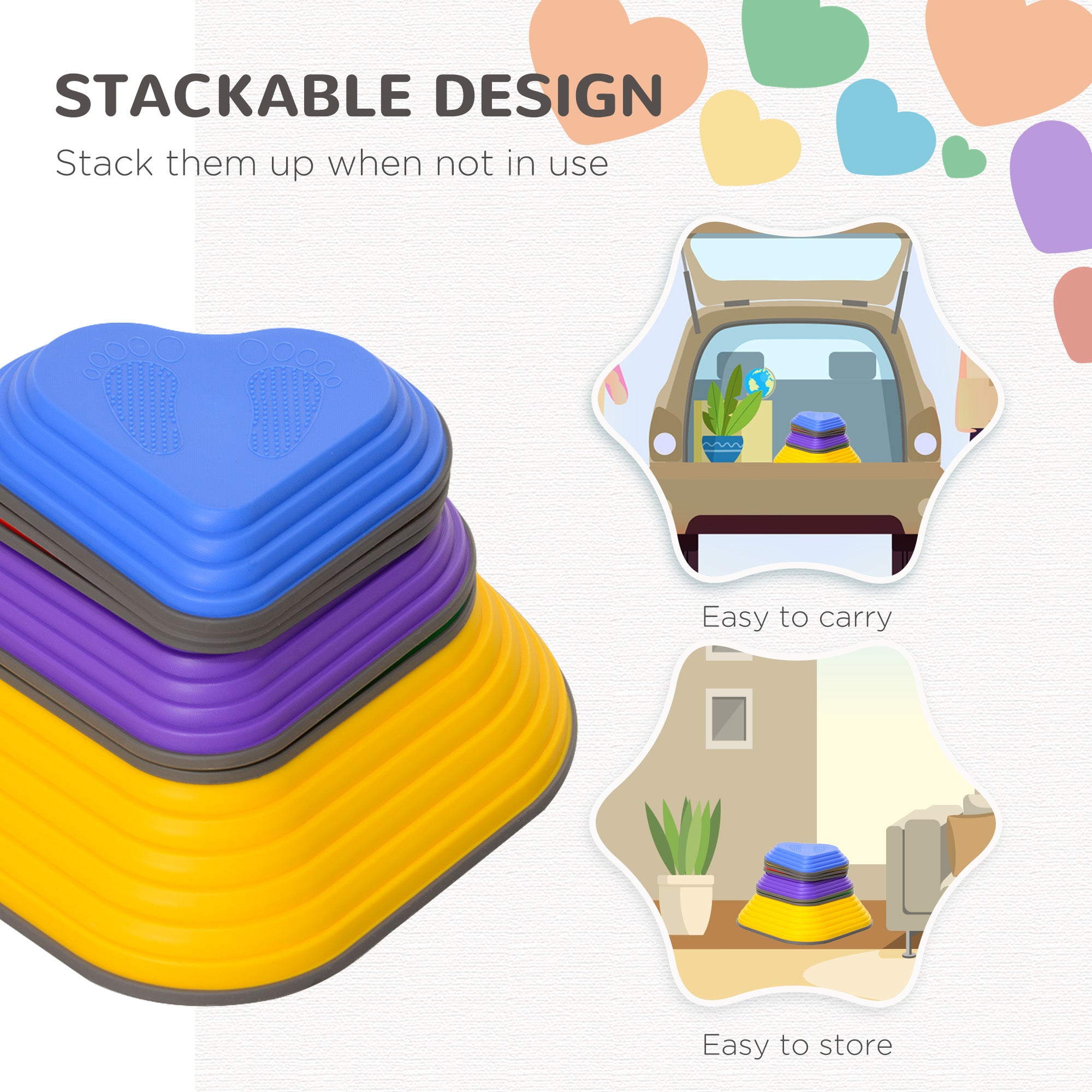 Qaba 6PCs Non-Slip Stackable Kids Stepping Stones, Heart-Shaped 