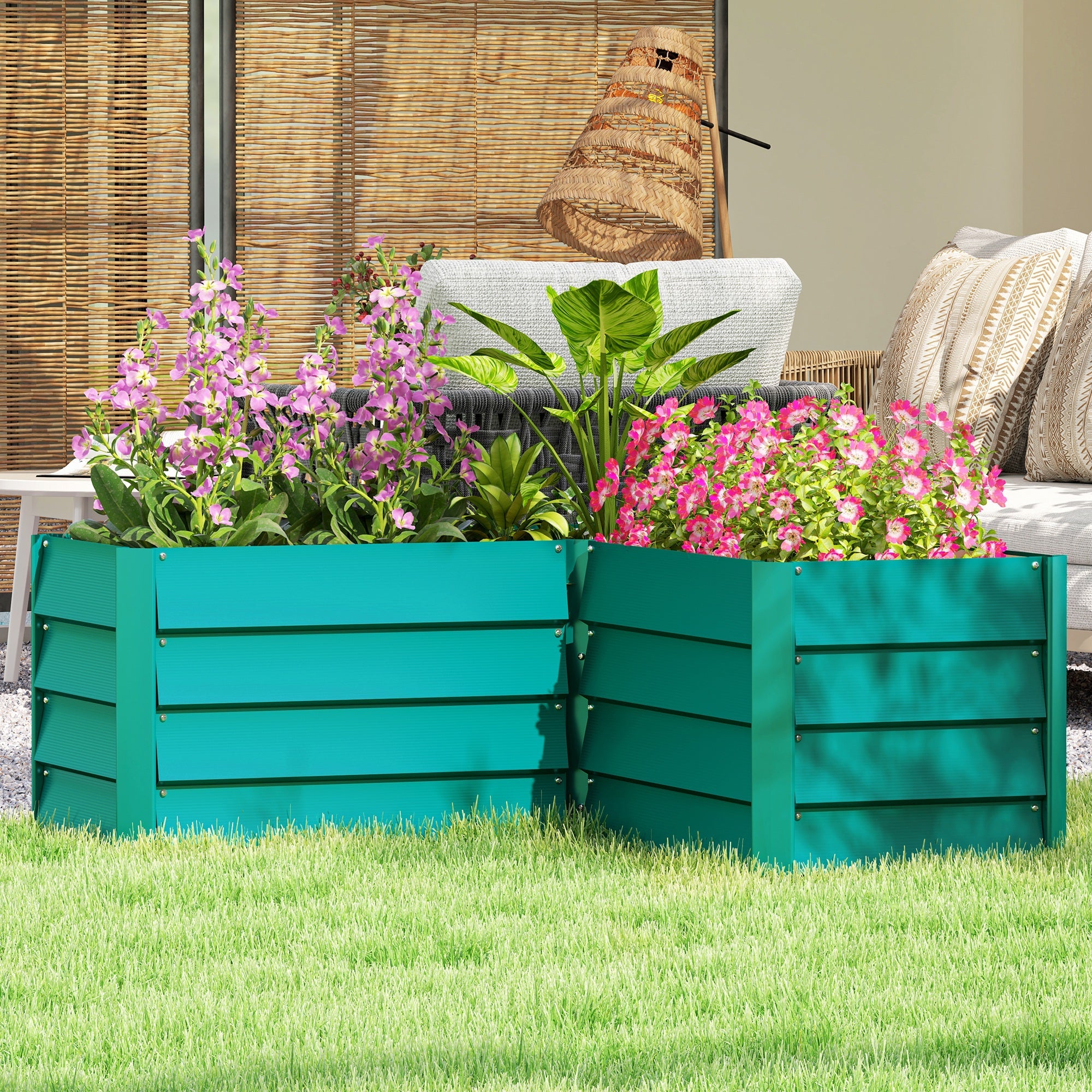 Outsunny 45" x 45" x 17" L-Shaped Galvanized Steel Raised Garden Bed for Vegetables, Flowers, Herbs, Green 