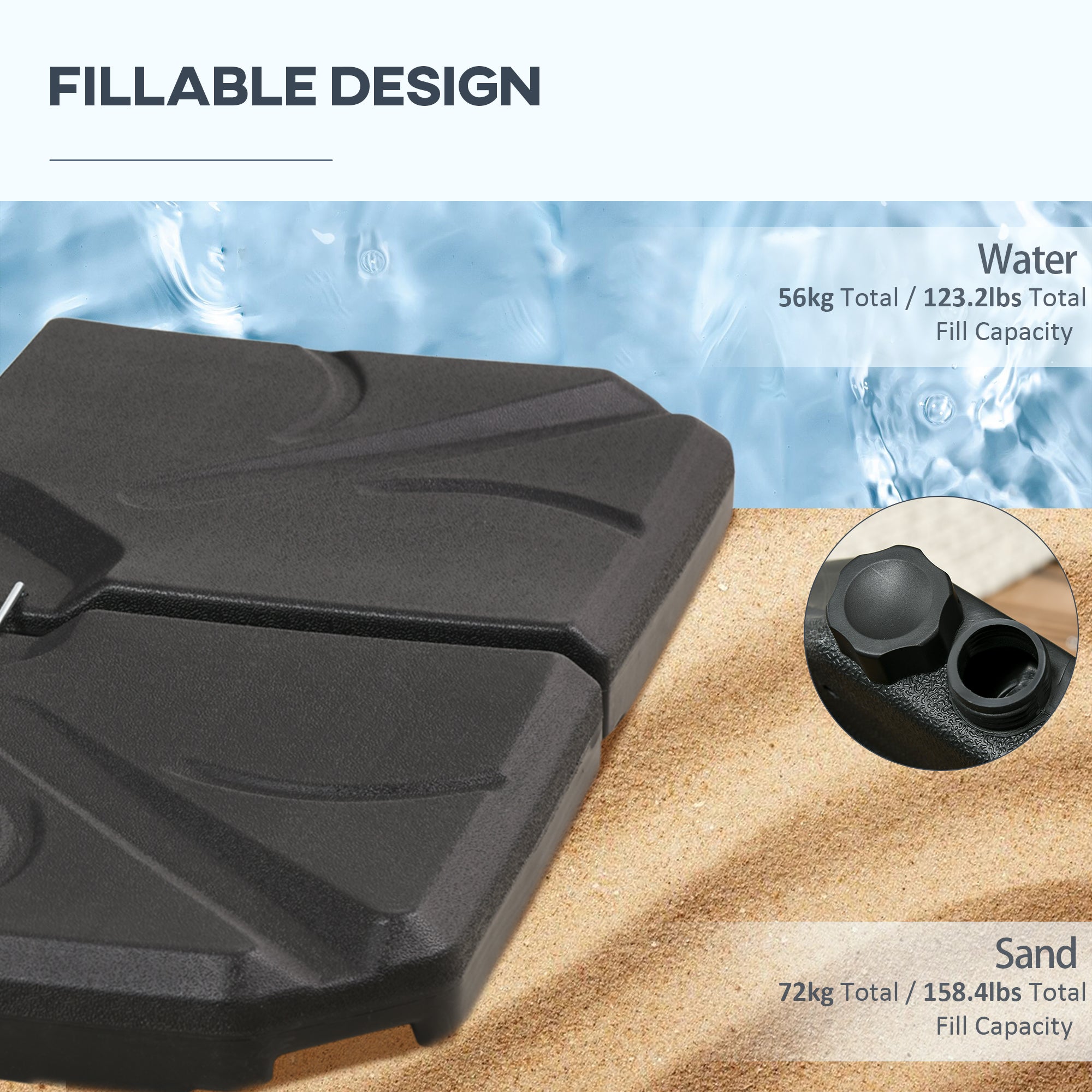 Outsunny 4 Piece Umbrella Base Stand Cantilever Weight Plates U Locking 123 lb Water 158 lb Sand Support 