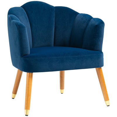 HOMCOM Modern Velvet Armchair: Cushioned Seat, Wood Legs, Bedroom/Living Room, Blue 