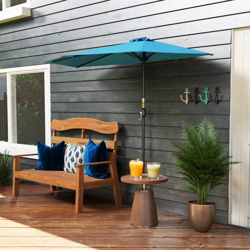 9ft Half Round Umbrella Outdoor Patio Garden Balcony Parasol Window Sun Shade w/ 5 Ribs, Light Blue
