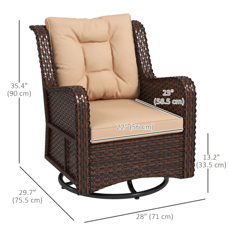 PE Rattan 360° Swivel Patio Chair with Cushion, Brown