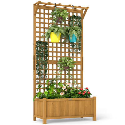 Outsunny Wood Planter with Trellis for Vine Climbing, Raised Garden Bed, Privacy Screen for Backyard, Patio, Deck, Yellow 