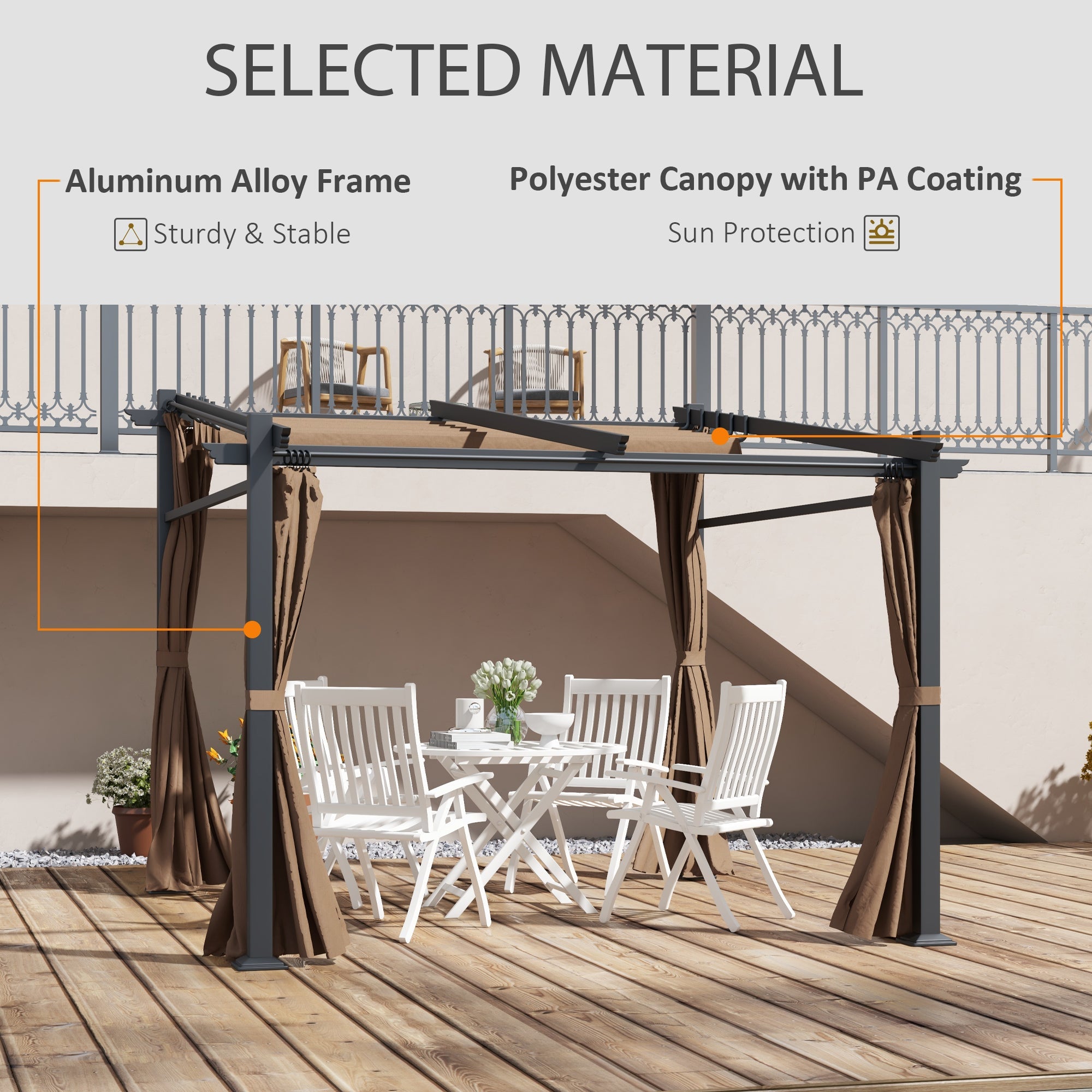 Outsunny 10'x10' Metal Pergola with Retractable Sliding Roof Canopy Coffee Outdoor Shade Structure 