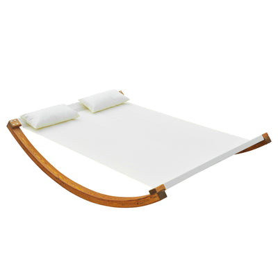 Outsunny Rocking Double Sun Lounger with Curved Wooden Stand for Patio & Yard - White Teak 