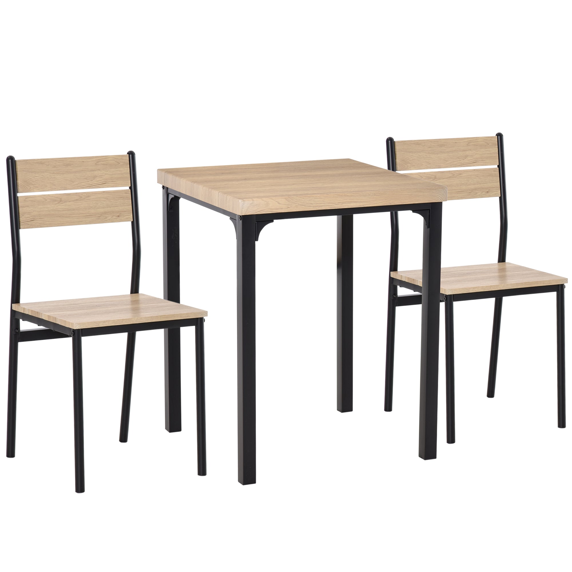 HOMCOM 3pcs Wooden Dining Set Industrial Style Wood and Metal Kitchen Table Set for 2 Chairs Modern and Sleek Dinette Home Furniture 