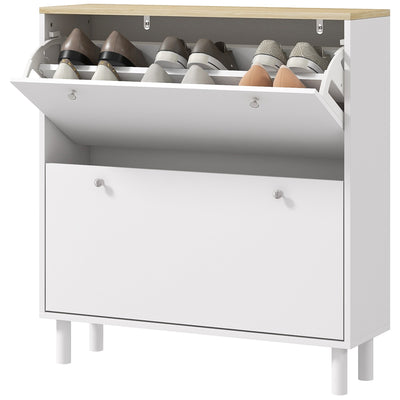 HOMCOM 2 Drawers Shoe Storage Cabinet with Adjustable Shelves for 16 Pairs of Shoes, White 