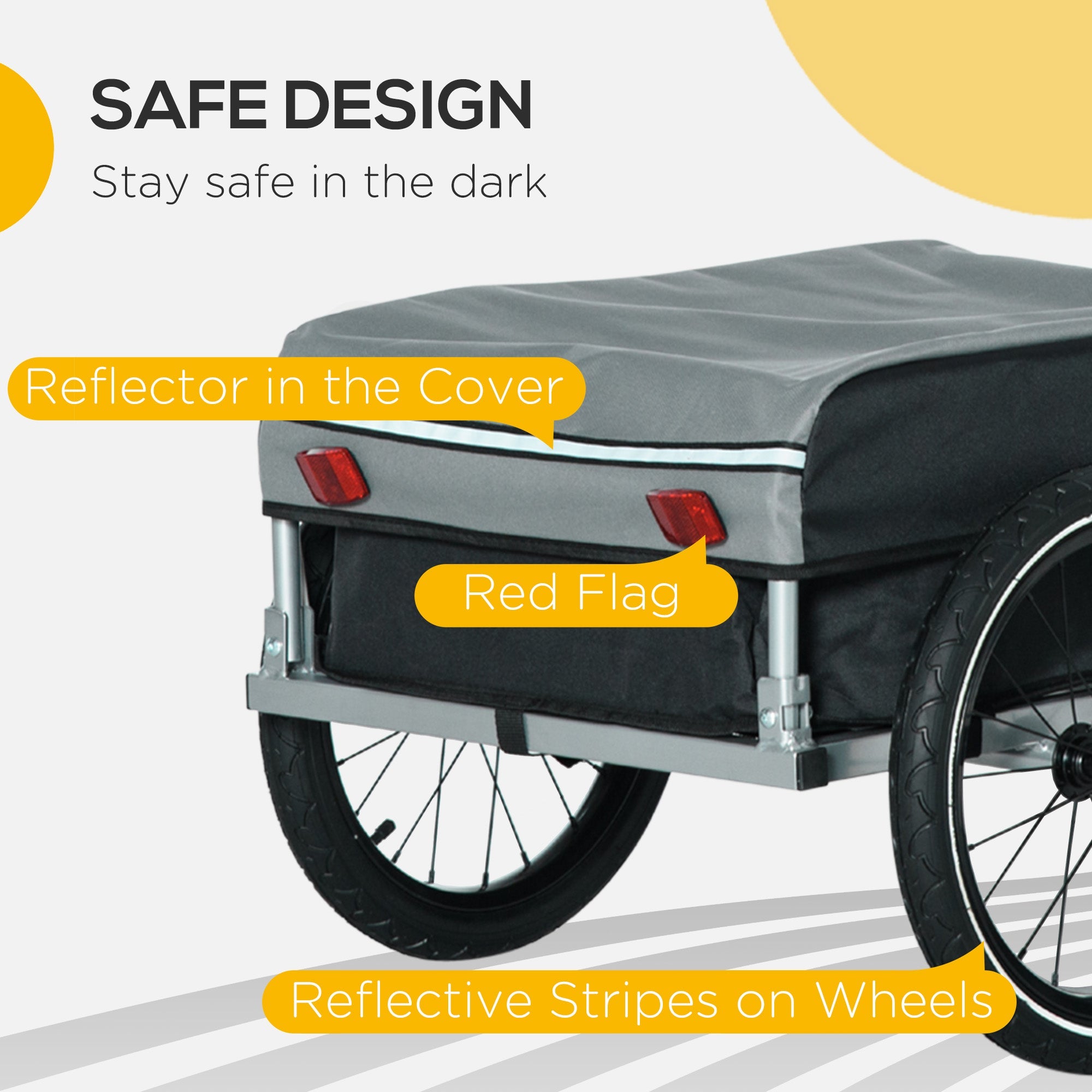 Aosom Outdoor Bike Cargo Trailer, Foldable Bicycle Luggage Wagon, Triple Safety, 16" Wheels, Removable Cover, Black and Grey 