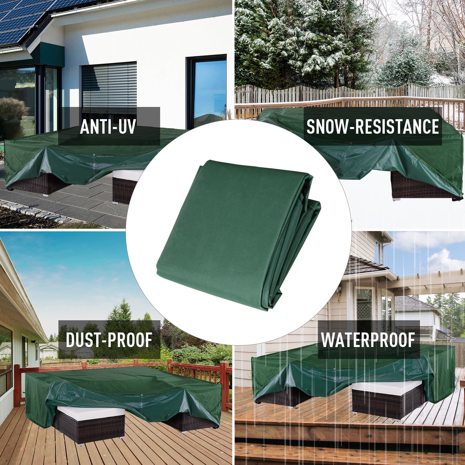 Outsunny Patio Furniture Cover Waterproof Outdoor Rattan Wicker UV Rain Protector Dark Green 83”x55” 