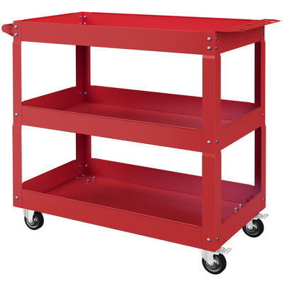 DURHAND 3 Tier Rolling Tool Cart with Wheels, 330 LBS Capacity Heavy Duty Utility Cart, Mobile Service Cart for Garage, Red 