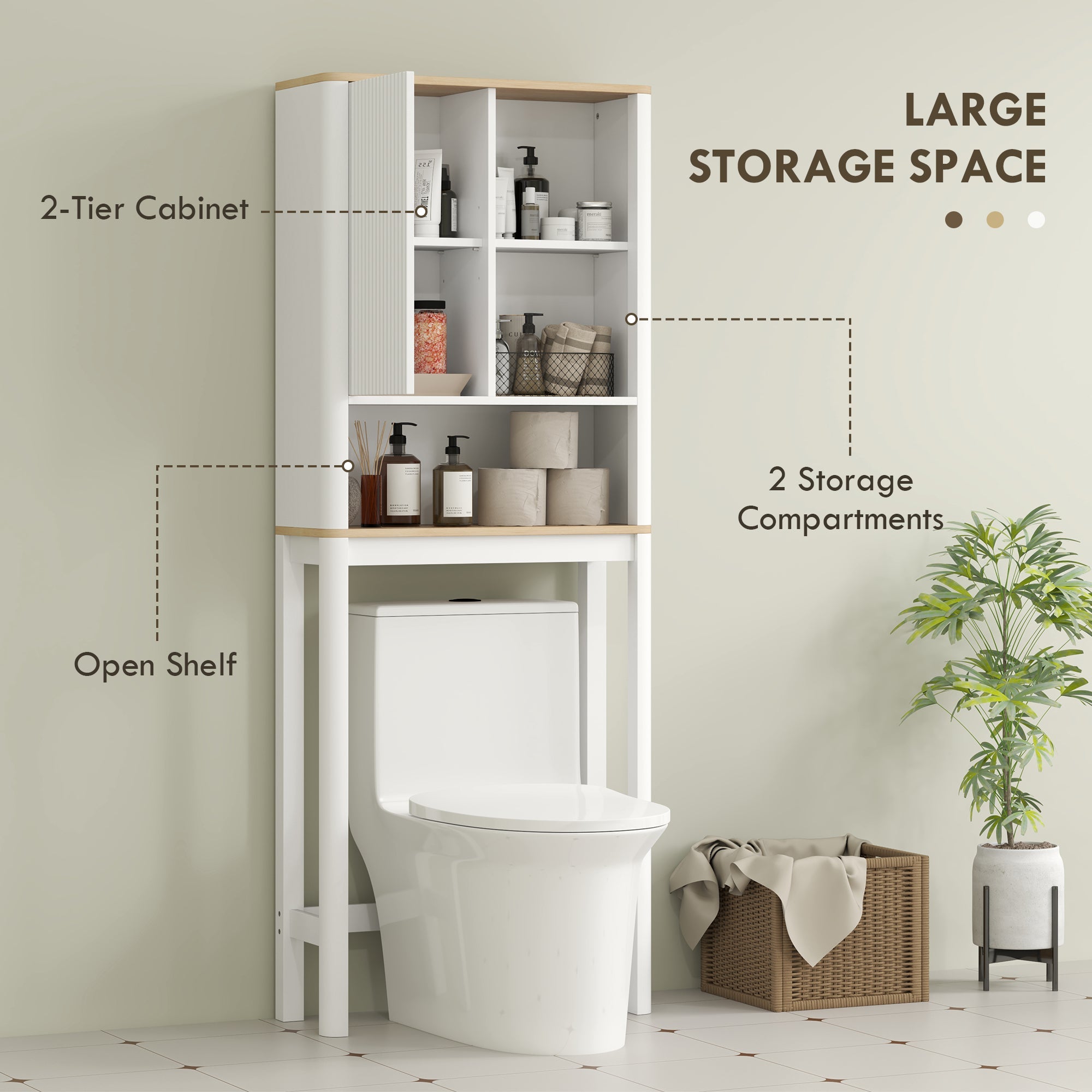 HOMCOM Over The Toilet Storage Cabinet, Bathroom Space Saver Cabinet with Adjustable Shelf, Bathroom Organizer, White 