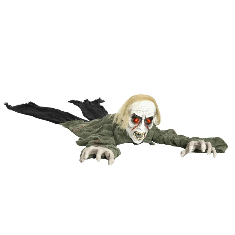 HOMCOM 66" Outdoor Halloween Crawling Zombie – Animated Prop with Sound Activation & Light-Up Eyes 