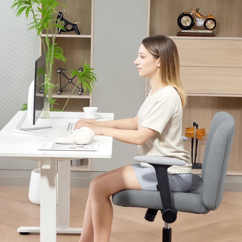 Criss Cross Chair with Flip-up Armrests, Wide Office Chair with Adjustable Height, Tilting, No Wheels, Grey