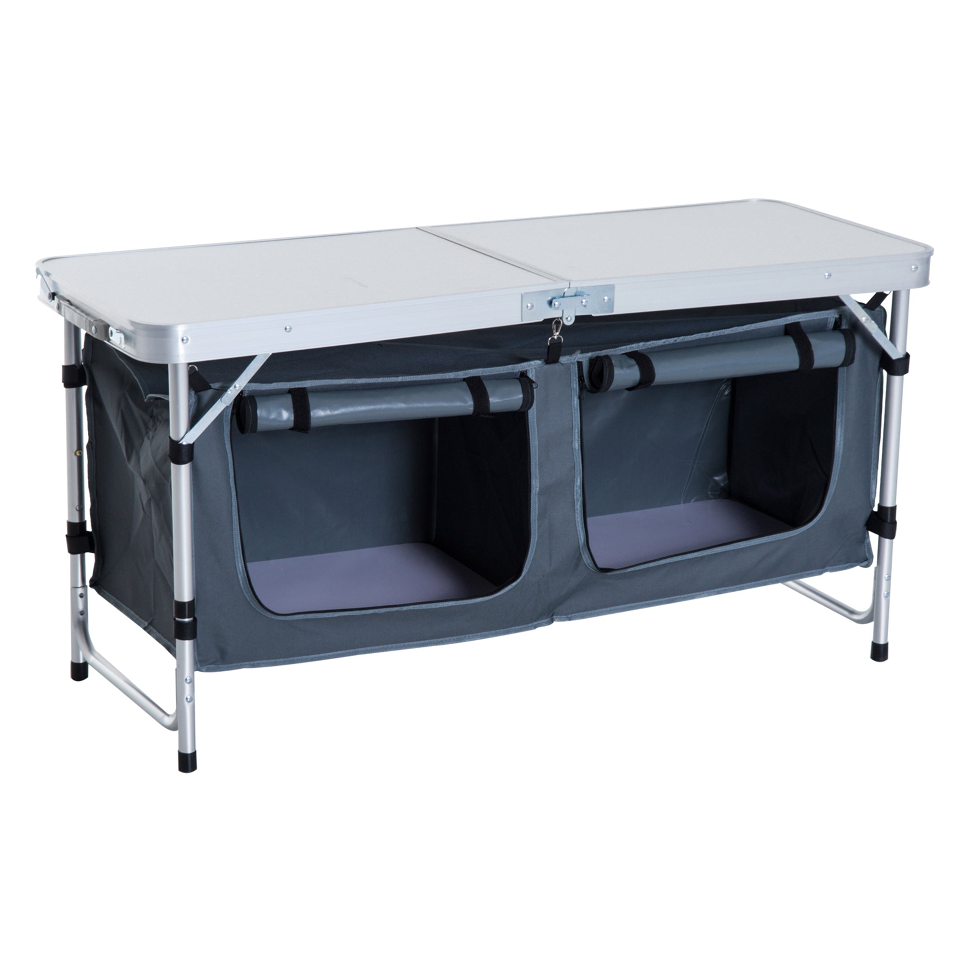 Outsunny Portable Folding Picnic Table Aluminum Adjustable Height with Storage Organizer for BBQ Camping Outdoor 