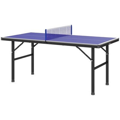 Soozier 5' x 2.5' Mini Ping Pong Table with Professional UV Treated Tabletop, Foldable Table Tennis Table with Adjustable Feet and Net for Outdoor and Indoor, Blue 
