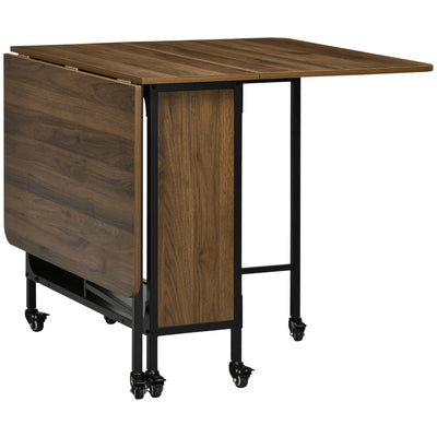 HOMCOM Mobile Folding Extendable Dining Table for Small Spaces Storage Shelf 6 Wheels Space-Saving Design 
