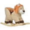 Qaba Lion Baby Rocking Horse - Plush Stuffed Rocker with Sound and Safety Belt, Wooden Base for Toddlers, Brown