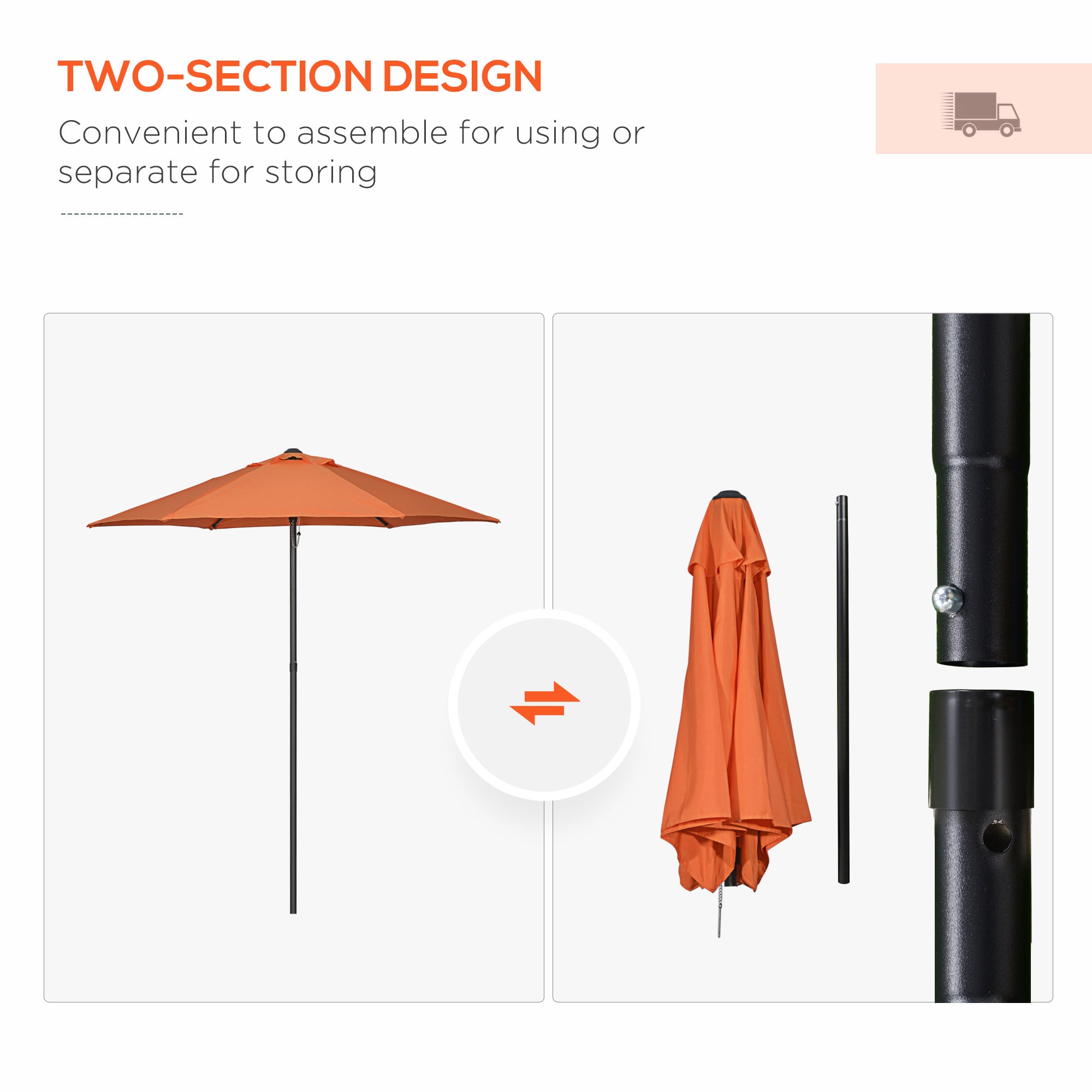 Outsunny 6.6FT Patio Umbrella, Outdoor Parasol with 6 Solid Ribs, Orange 