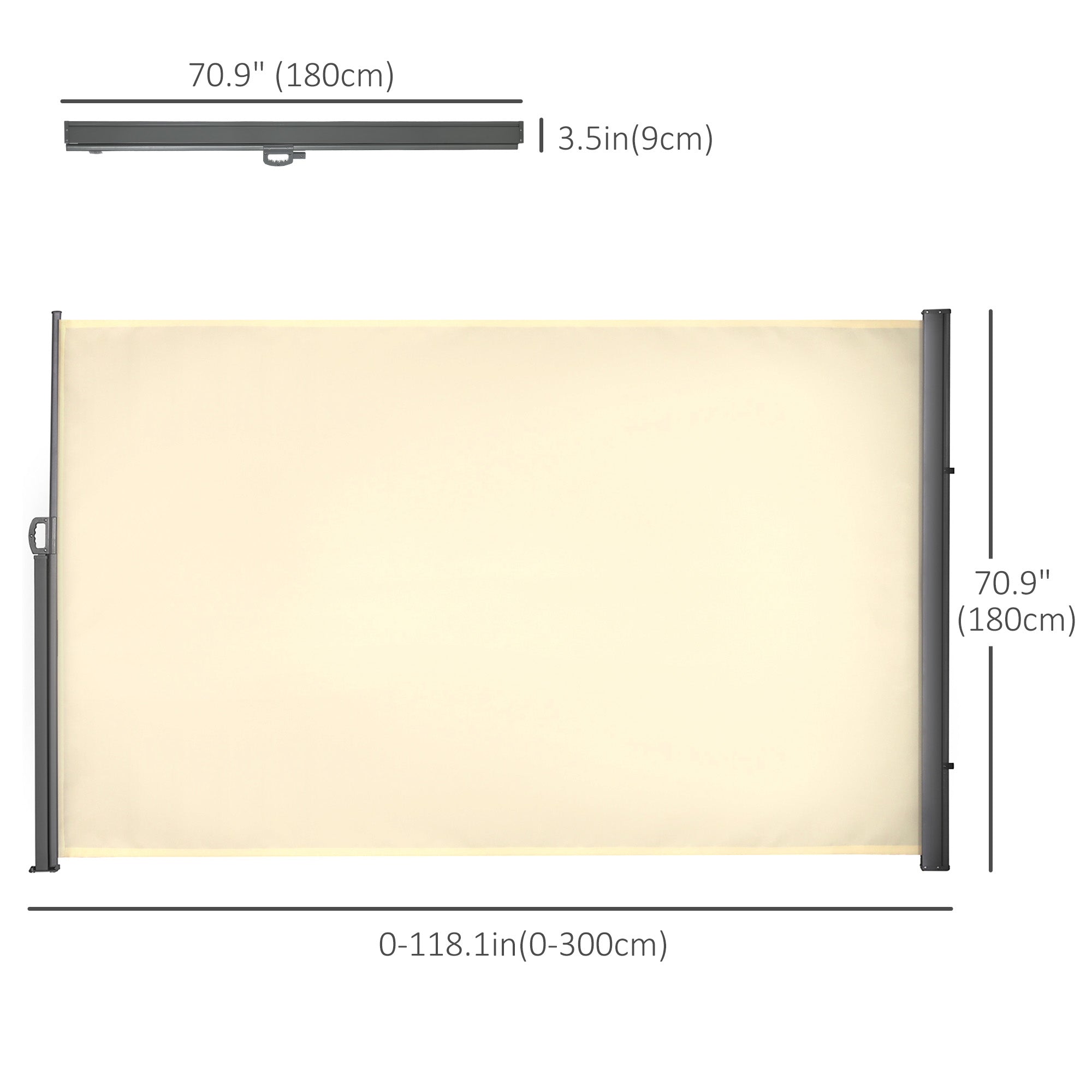 Outsunny 118x71 Outdoor Privacy Screen, Folding Retractable Side Awning for Patio, UV & Wind Resistant, Cream White 