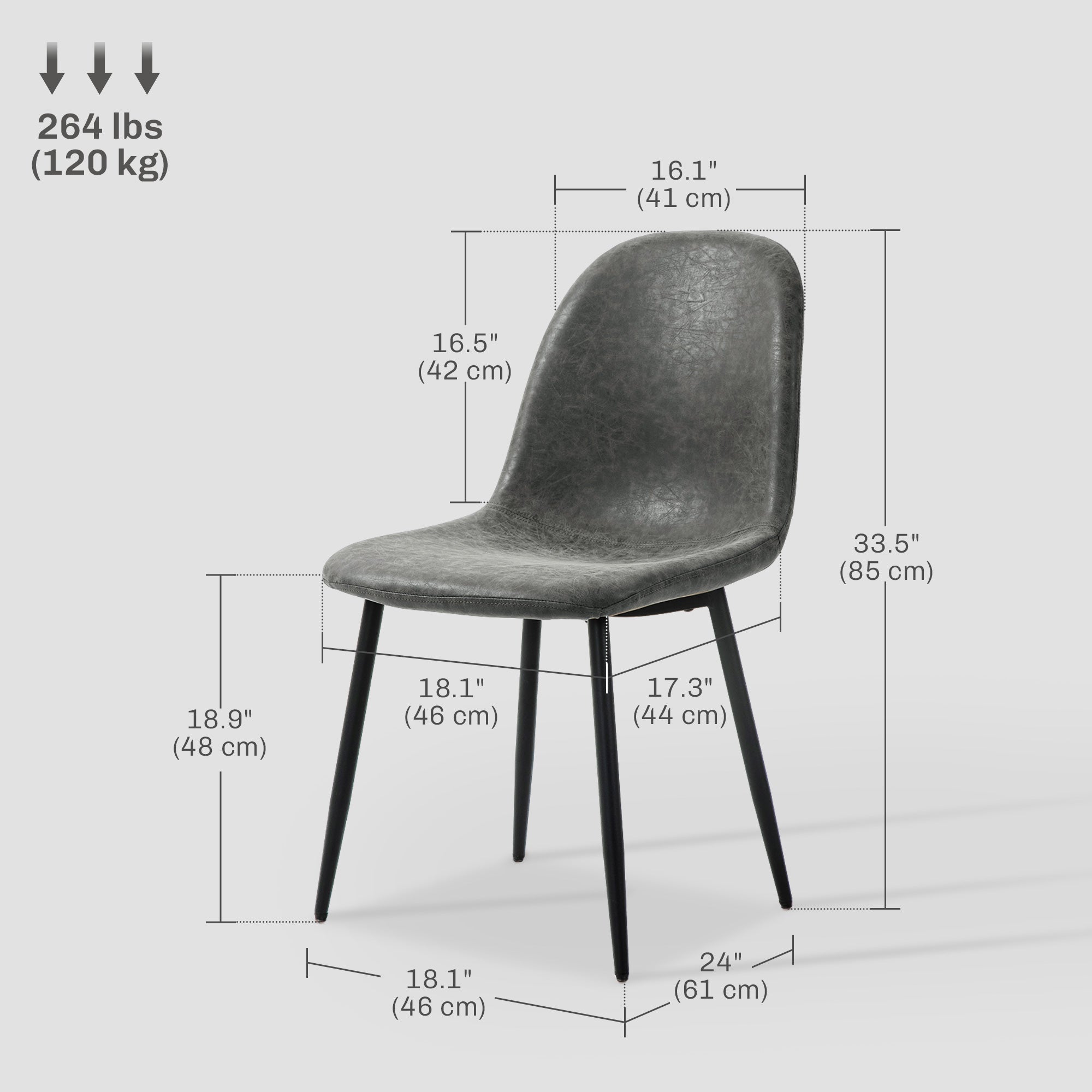 HOMCOM Retro Set of 4 PU Leather Upholstered Dining Chairs for Kitchen Living Room Bedroom 