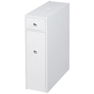 HOMCOM Compact Bathroom Storage Cabinet: White Space Saver, Toilet Paper Holder, Narrow Cabinet 