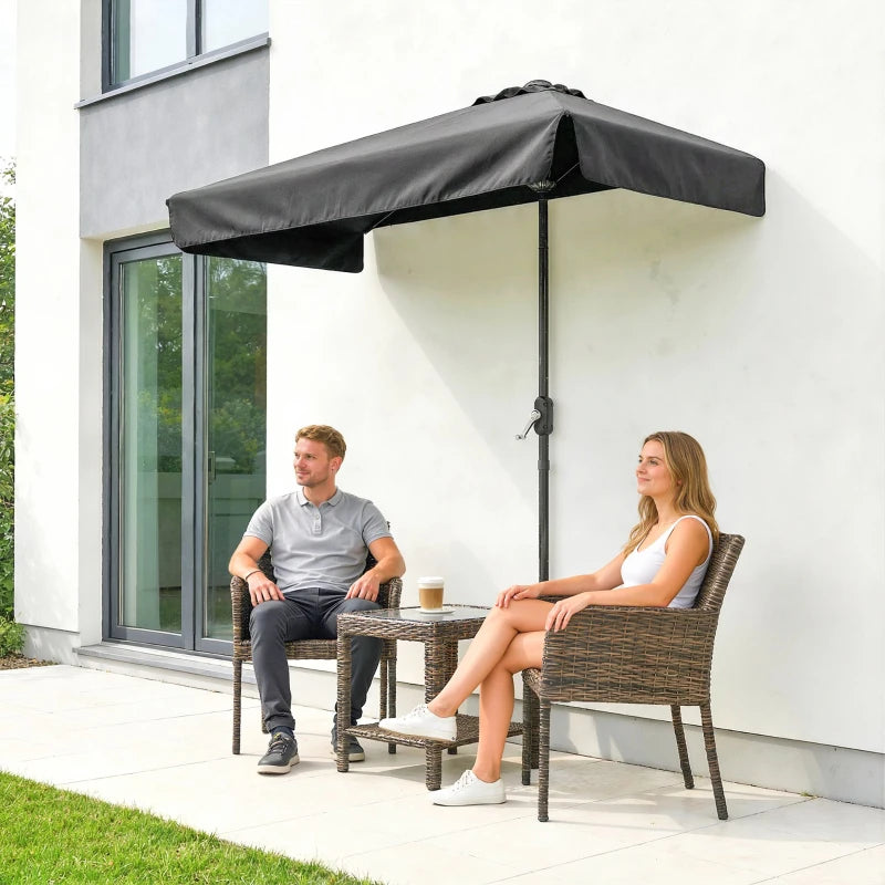7.5ft Half Umbrella Semi Round Patio Parasol with Crank Handle, Top Vent for Garden, Balcony- NO BASE INCLUDED, Black