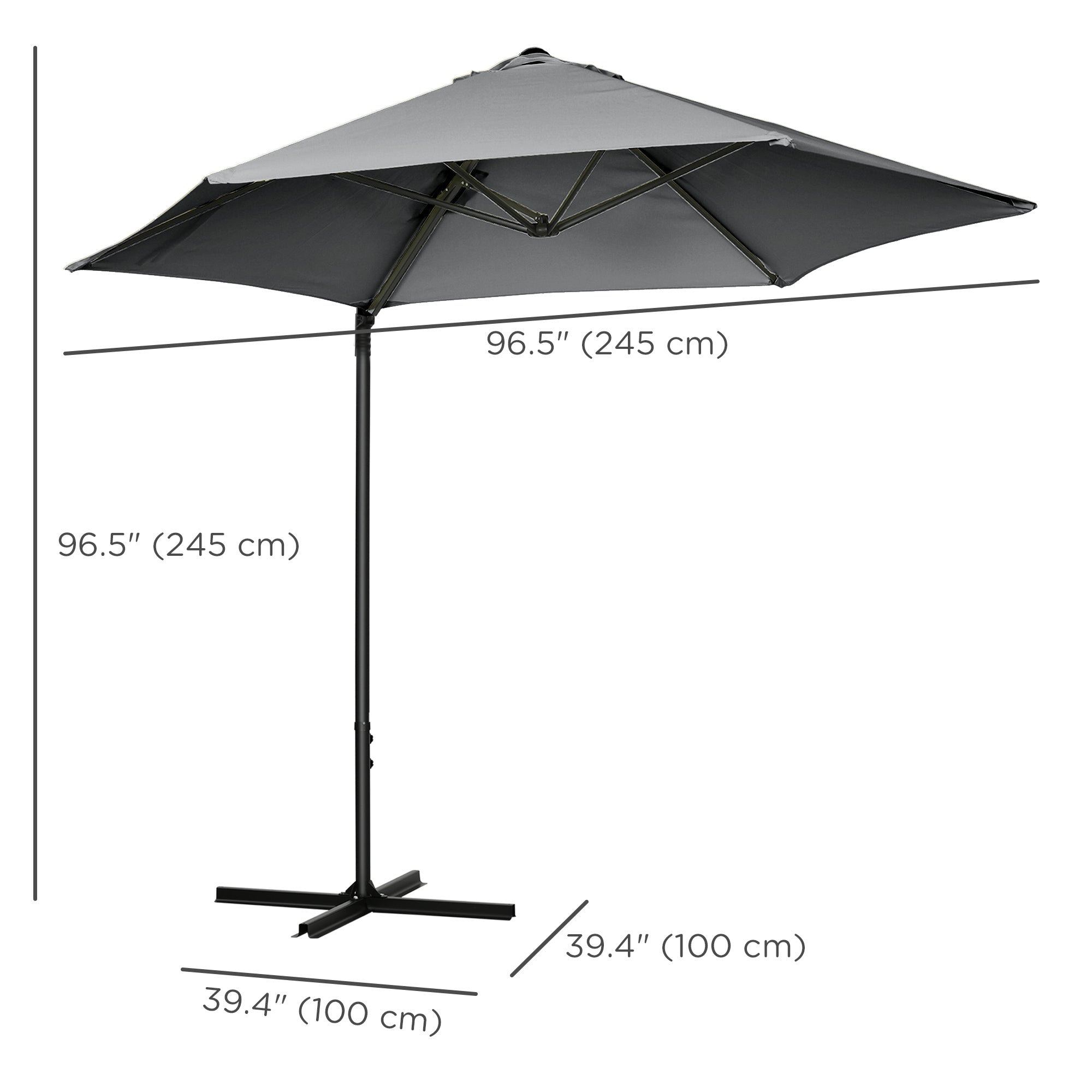 Outsunny 8.5FT Cantilever Roma Parasol Outdoor with 360° Rotation Cross Base Offset Patio Umbrella Garden Dark Grey 