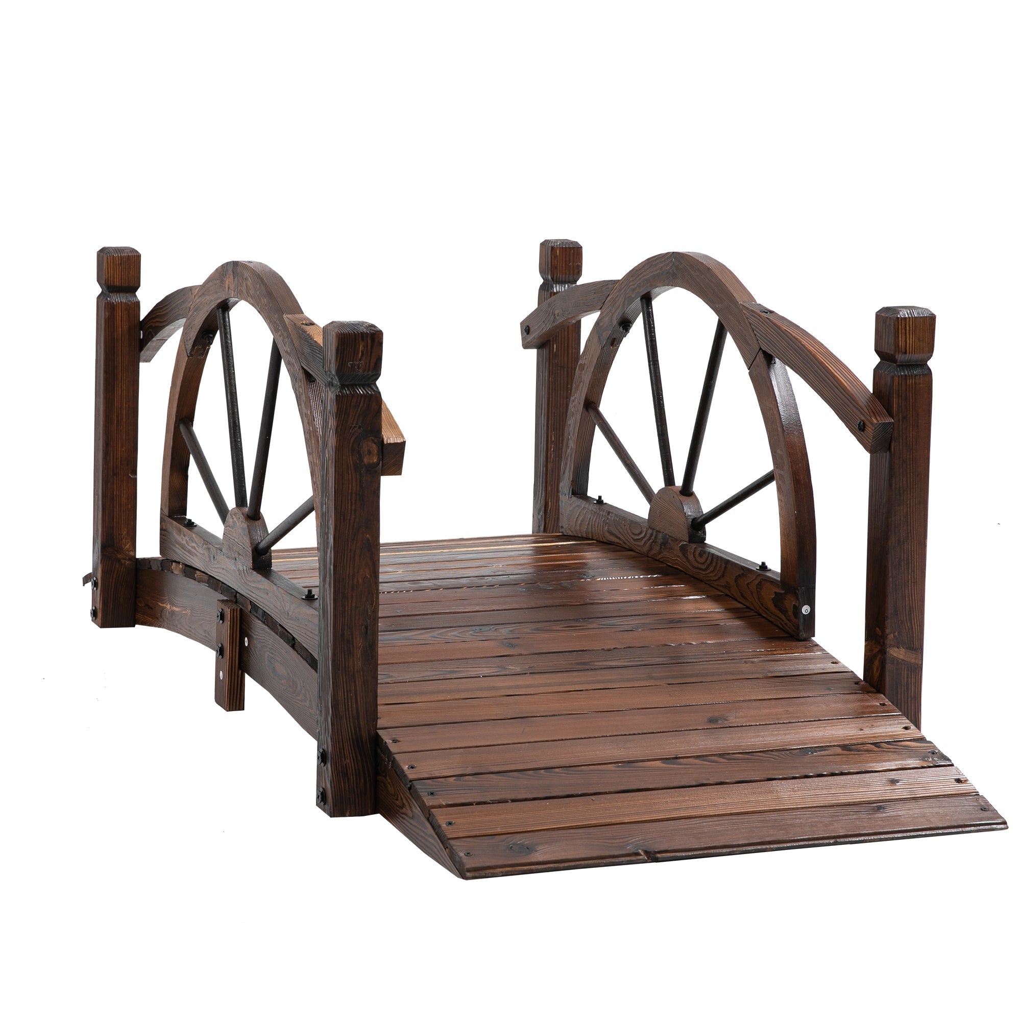 Outsunny Wooden Garden Bridge, Decorative Arc Footbridge with Safety Guardrail 