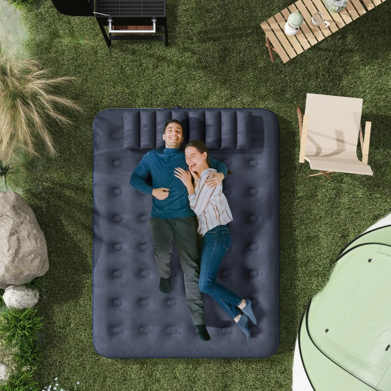Queen Size Air Mattress Camping Air Bed with 2 Pillows and Hand Pump, Blue