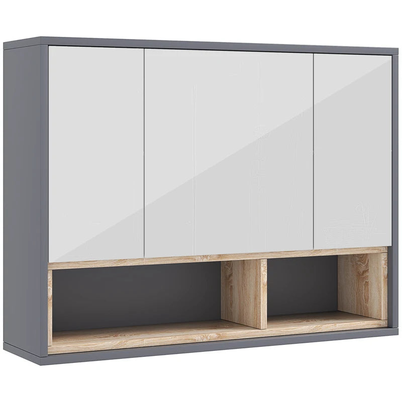 Wall Mounted Bathroom Medicine Cabinet with Mirror and Shelves, Grey
