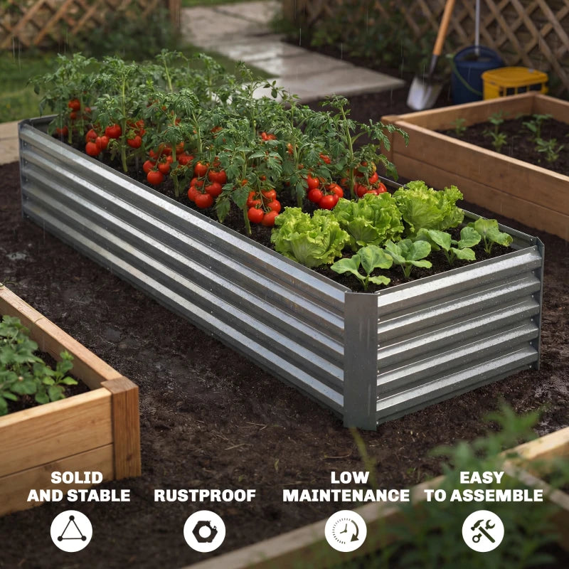 8 x 2.6 x 1.5ft Galvanized Raised Garden Bed, Reinforced Outdoor Planter Box with Open Bottom, Silver