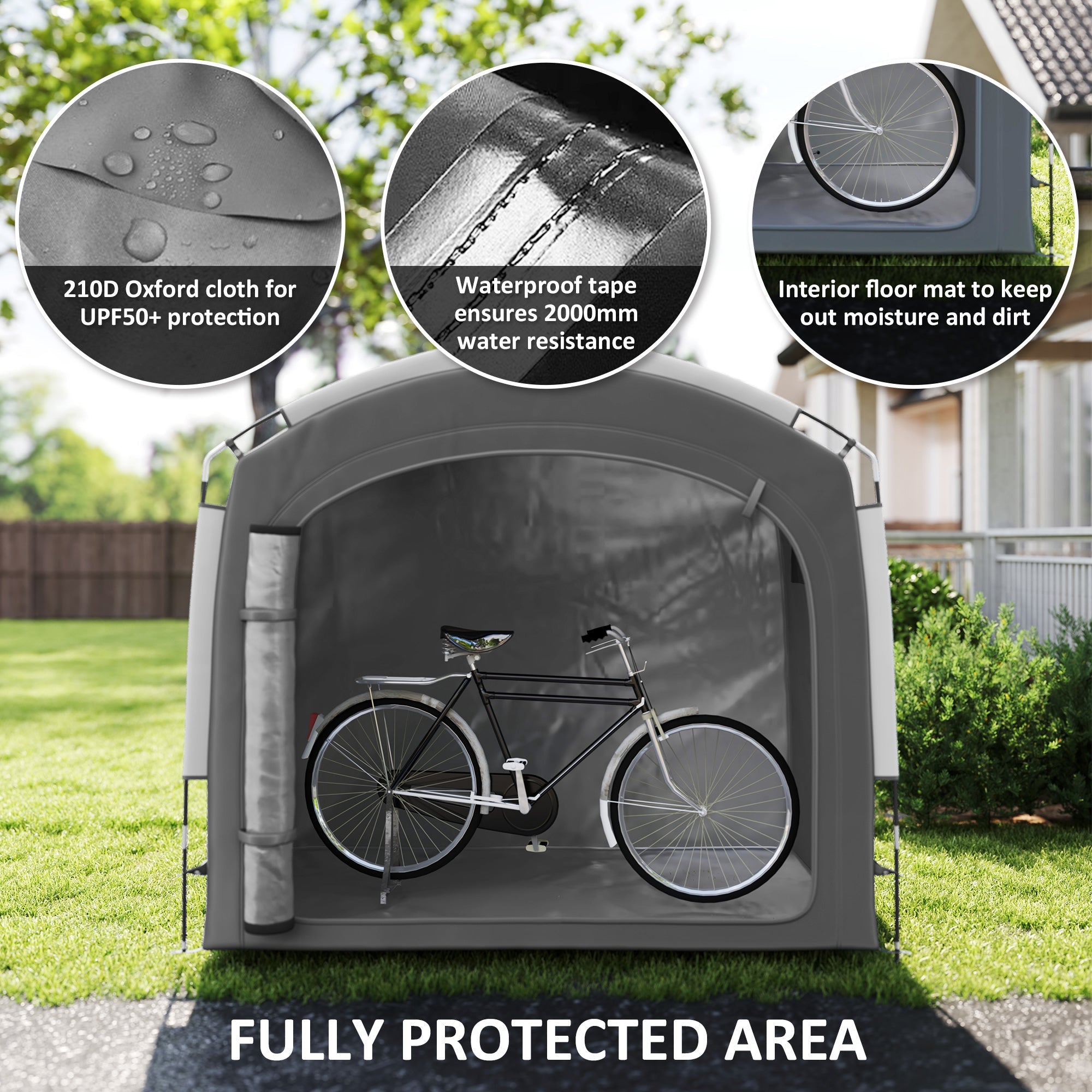 Outsunny Bike Storage Shed Tent, Portable and Waterproof with 210D Oxford Fabric and Carry Bag for 3-4 Bicycles, Dark Grey 
