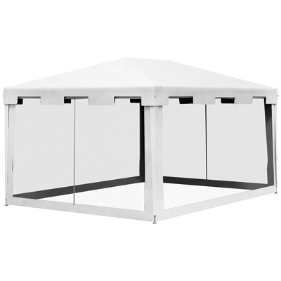 Outsunny 10x13ft Gazebo Party Tent Outdoor Canopy Garden Sun Shade with Mesh Sidewalls White 