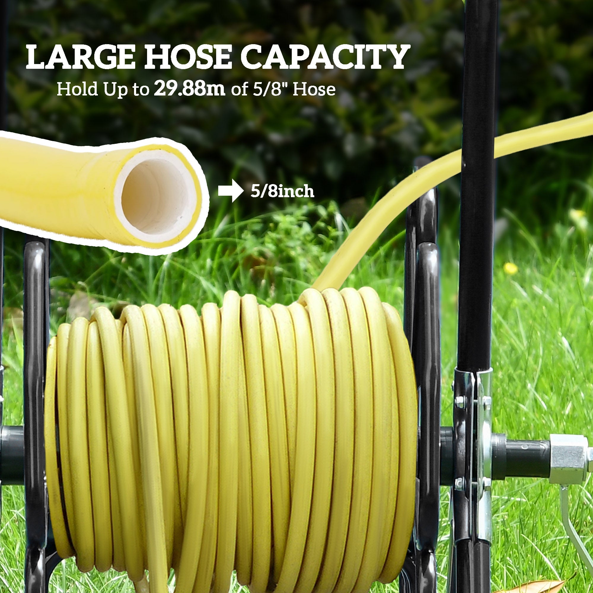 Outsunny 98 ft of 5/8" Hose Reel Cart (Hose Not Included), Garden Water Hose Carts with Wheels for Yard, Lawn, Black 