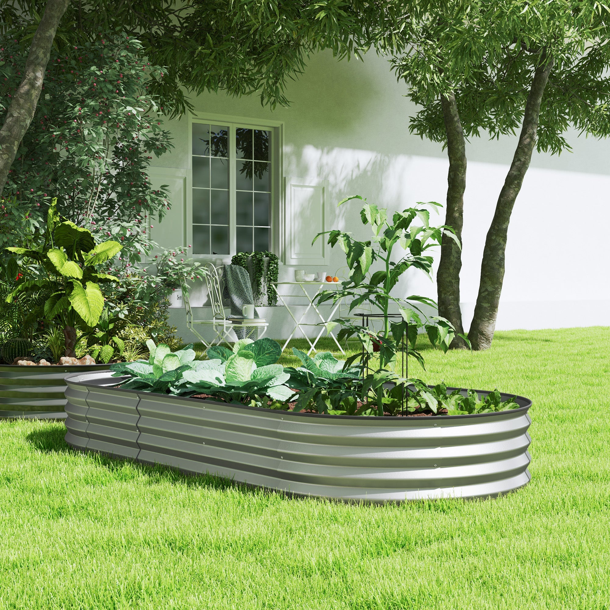 Outsunny 7' x 3' x 1' Large Outdoor Planter Box, Galvanized Raised Garden Bed with Metal Plant Stake, Silver 