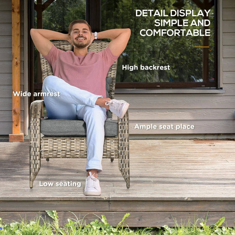 Wicker Adirondack Chair, PE Rattan Outdoor Fire Pit Chair Muskoka Chair with Cushions, Mixed Grey