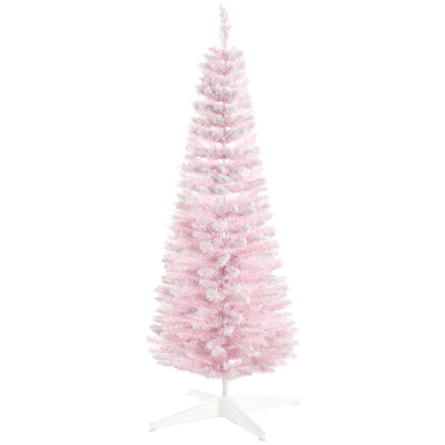 HOMCOM 5ft Flocked Christmas Tree, Pencil Artificial Christmas Tree with Realistic Branches, Pink 