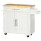 Kitchen Island with Storage, Rolling Cart Trolley with Rubberwood Top, Adjustable Shelf, Drawer, Spice Rack, White