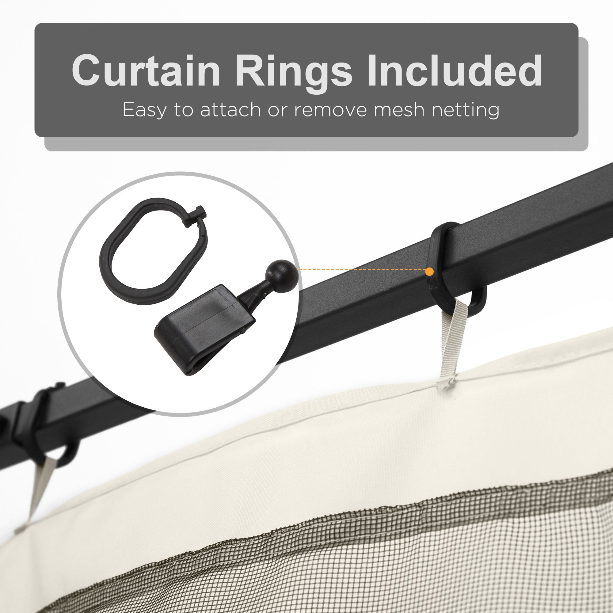 Outsunny Replacement Mosquito Netting for Gazebo 10' x 10' Black Screen Walls for Canopy with Zippers, White 