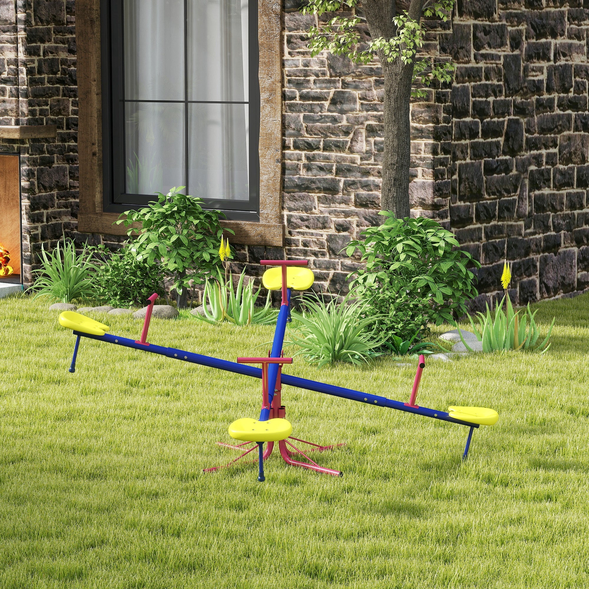 Outsunny Kids Metal Seesaw Teeter Totter Children's Playground Equipment for Garden Outdoor Indoor Swing, 4 Seats 