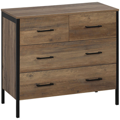 HOMCOM Rustic 4 Drawer Dresser with Metal Frame Handles Chest of Drawers for Living Room Bedroom Storage Brown 
