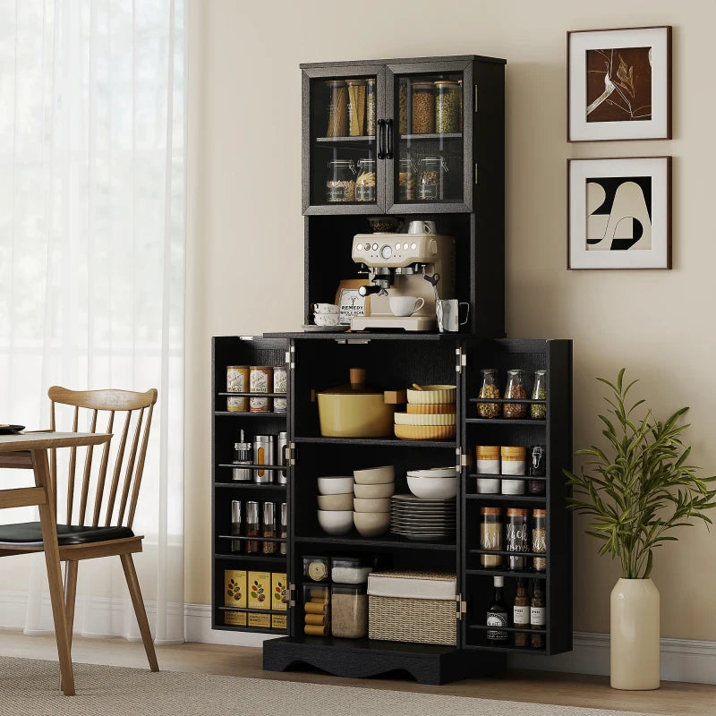71" Kitchen Pantry Cabinet, Freestanding Kitchen Hutch with 8 Door Shelves, Adjustable Shelf and Acrylic Doors, Black